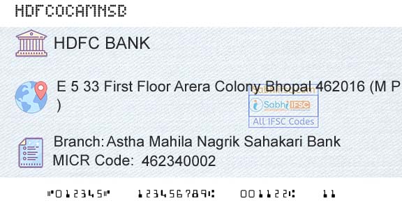 Hdfc Bank Astha Mahila Nagrik Sahakari BankBranch 