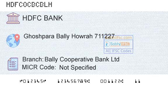 Hdfc Bank Bally Cooperative Bank LtdBranch 
