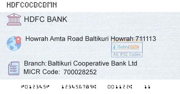 Hdfc Bank Baltikuri Cooperative Bank LtdBranch 