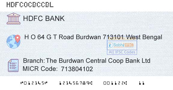 Hdfc Bank The Burdwan Central Coop Bank LtdBranch 