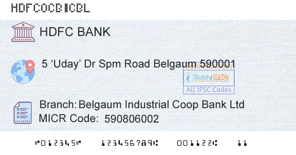 Hdfc Bank Belgaum Industrial Coop Bank LtdBranch 