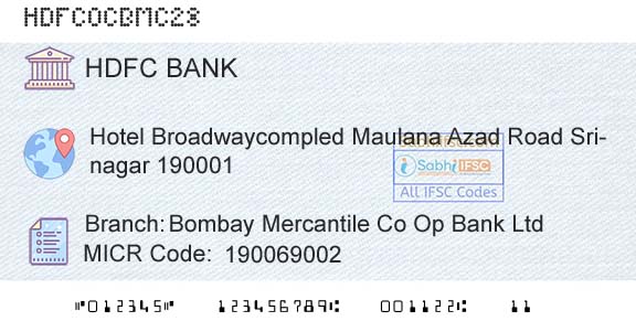 Hdfc Bank Bombay Mercantile Co Op Bank LtdBranch 