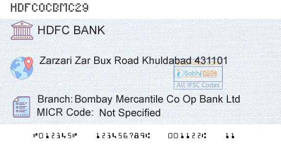 Hdfc Bank Bombay Mercantile Co Op Bank LtdBranch 