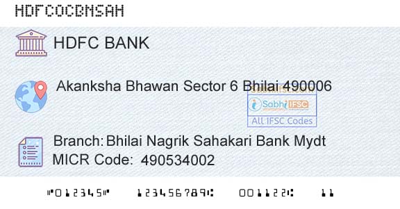 Hdfc Bank Bhilai Nagrik Sahakari Bank MydtBranch 
