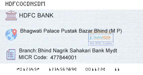 Hdfc Bank Bhind Nagrik Sahakari Bank MydtBranch 