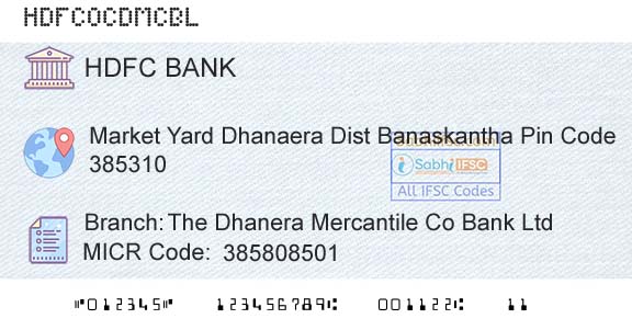 Hdfc Bank The Dhanera Mercantile Co Bank LtdBranch 