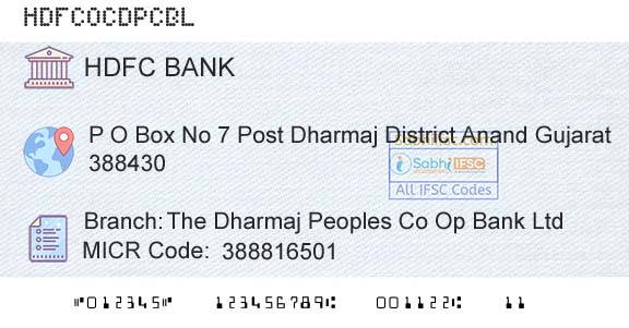 Hdfc Bank The Dharmaj Peoples Co Op Bank Ltd Branch 