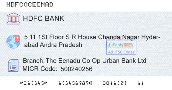 Hdfc Bank The Eenadu Co Op Urban Bank LtdBranch 