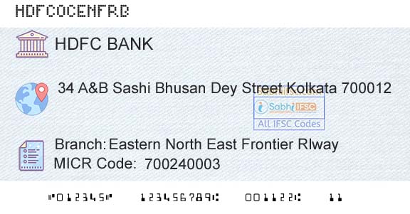 Hdfc Bank Eastern North East Frontier RlwayBranch 