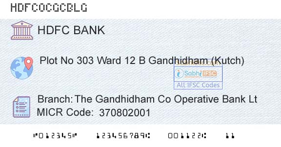 Hdfc Bank The Gandhidham Co Operative Bank LtBranch 