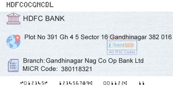 Hdfc Bank Gandhinagar Nag Co Op Bank LtdBranch 
