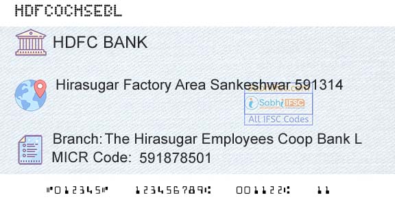 Hdfc Bank The Hirasugar Employees Coop Bank LBranch 