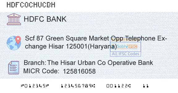 Hdfc Bank The Hisar Urban Co Operative BankBranch 