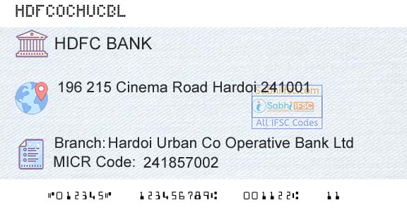 Hdfc Bank Hardoi Urban Co Operative Bank LtdBranch 