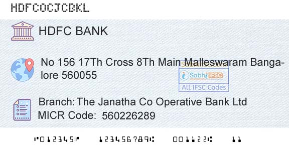 Hdfc Bank The Janatha Co Operative Bank LtdBranch 