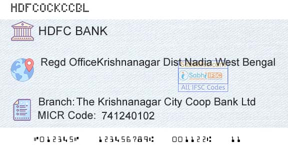 Hdfc Bank The Krishnanagar City Coop Bank LtdBranch 