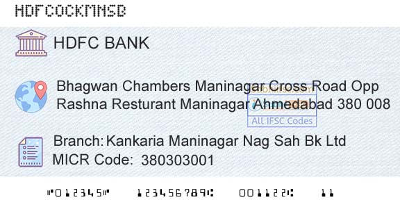 Hdfc Bank Kankaria Maninagar Nag Sah Bk LtdBranch 