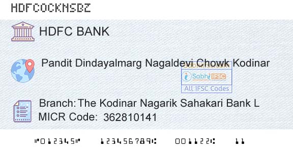 Hdfc Bank The Kodinar Nagarik Sahakari Bank LBranch 