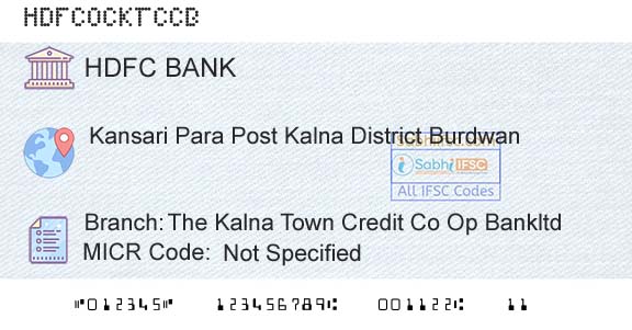 Hdfc Bank The Kalna Town Credit Co Op BankltdBranch 