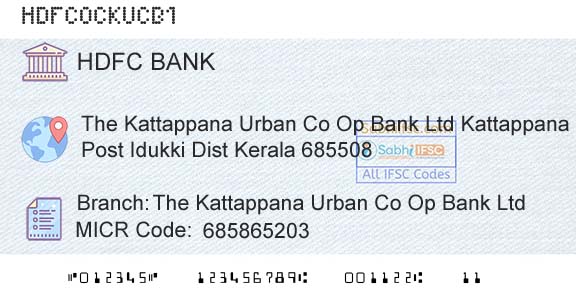 Hdfc Bank The Kattappana Urban Co Op Bank LtdBranch 