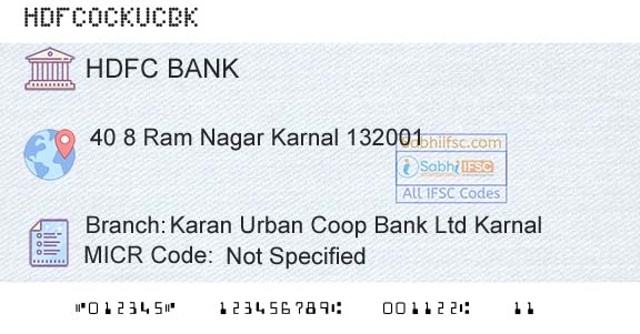 Hdfc Bank Karan Urban Coop Bank Ltd KarnalBranch 
