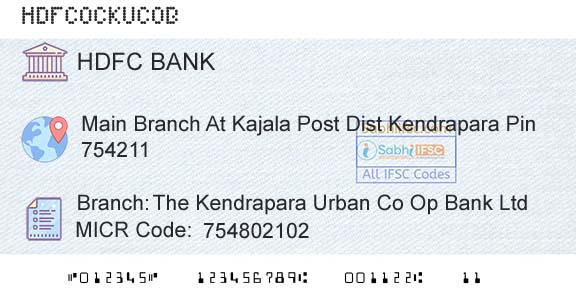 Hdfc Bank The Kendrapara Urban Co Op Bank LtdBranch 