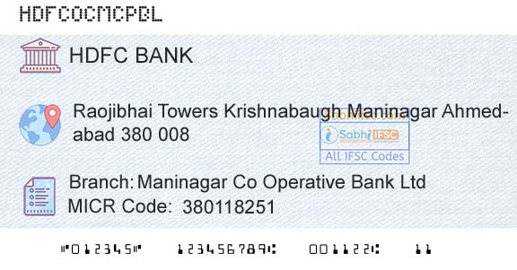 Hdfc Bank Maninagar Co Operative Bank LtdBranch 
