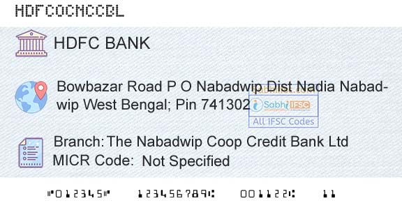 Hdfc Bank The Nabadwip Coop Credit Bank LtdBranch 