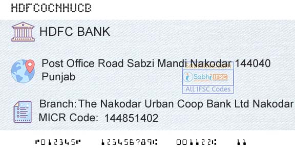 Hdfc Bank The Nakodar Urban Coop Bank Ltd NakodarBranch 