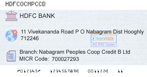 Hdfc Bank Nabagram Peoples Coop Credit B LtdBranch 
