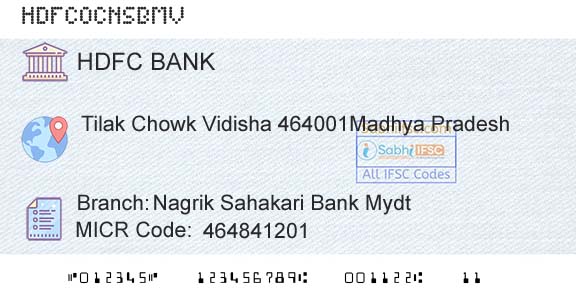 Hdfc Bank Nagrik Sahakari Bank MydtBranch 