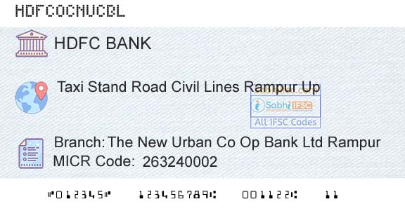 Hdfc Bank The New Urban Co Op Bank Ltd RampurBranch 