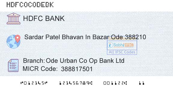 Hdfc Bank Ode Urban Co Op Bank LtdBranch 