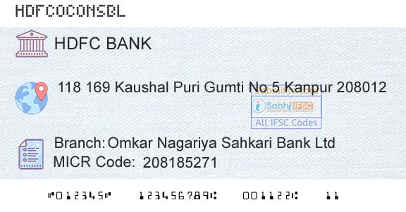 Hdfc Bank Omkar Nagariya Sahkari Bank LtdBranch 