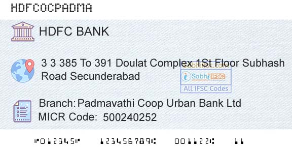 Hdfc Bank Padmavathi Coop Urban Bank LtdBranch 