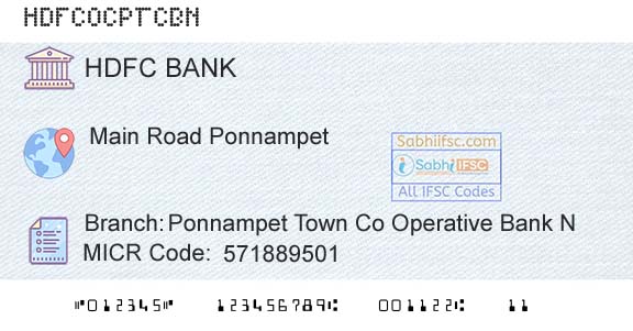Hdfc Bank Ponnampet Town Co Operative Bank NBranch 
