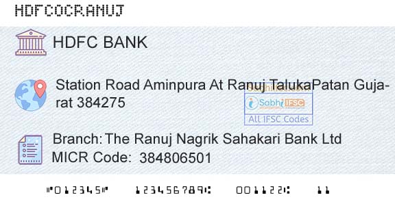 Hdfc Bank The Ranuj Nagrik Sahakari Bank LtdBranch 