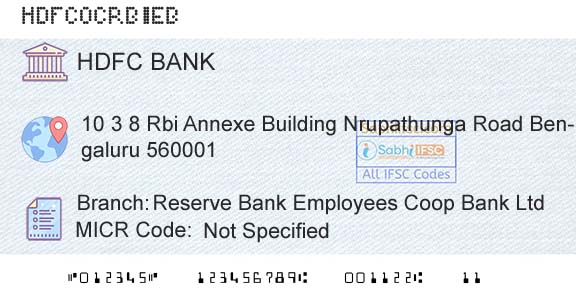 Hdfc Bank Reserve Bank Employees Coop Bank LtdBranch 
