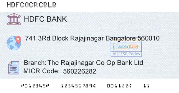 Hdfc Bank The Rajajinagar Co Op Bank LtdBranch 