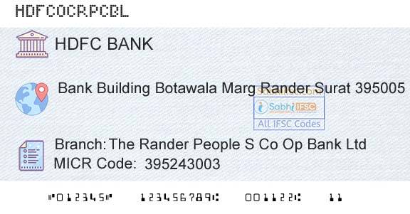 Hdfc Bank The Rander People S Co Op Bank LtdBranch 