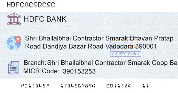Hdfc Bank Shri Bhailalbhai Contractor Smarak Coop Bank LtdBranch 