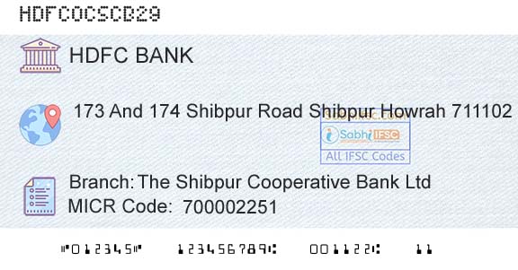 Hdfc Bank The Shibpur Cooperative Bank LtdBranch 