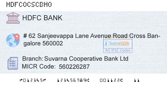 Hdfc Bank Suvarna Cooperative Bank LtdBranch 