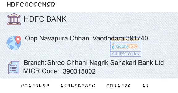 Hdfc Bank Shree Chhani Nagrik Sahakari Bank LtdBranch 