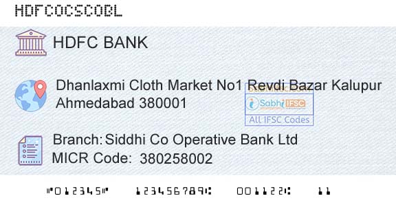 Hdfc Bank Siddhi Co Operative Bank LtdBranch 