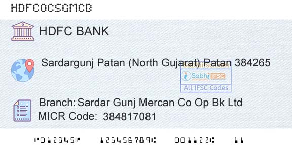 Hdfc Bank Sardar Gunj Mercan Co Op Bk LtdBranch 
