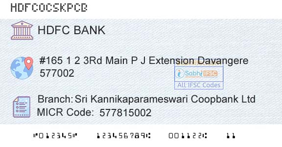 Hdfc Bank Sri Kannikaparameswari Coopbank LtdBranch 
