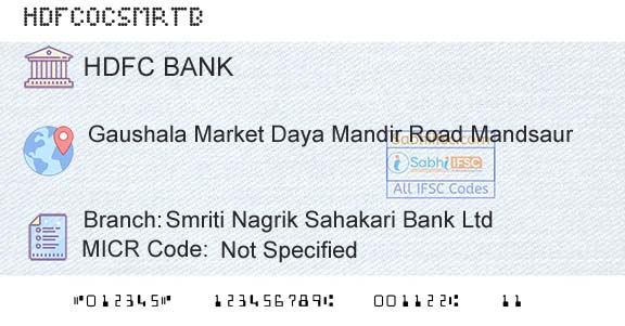 Hdfc Bank Smriti Nagrik Sahakari Bank LtdBranch 