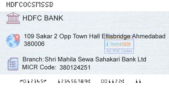 Hdfc Bank Shri Mahila Sewa Sahakari Bank LtdBranch 