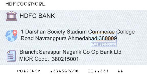 Hdfc Bank Saraspur Nagarik Co Op Bank LtdBranch 